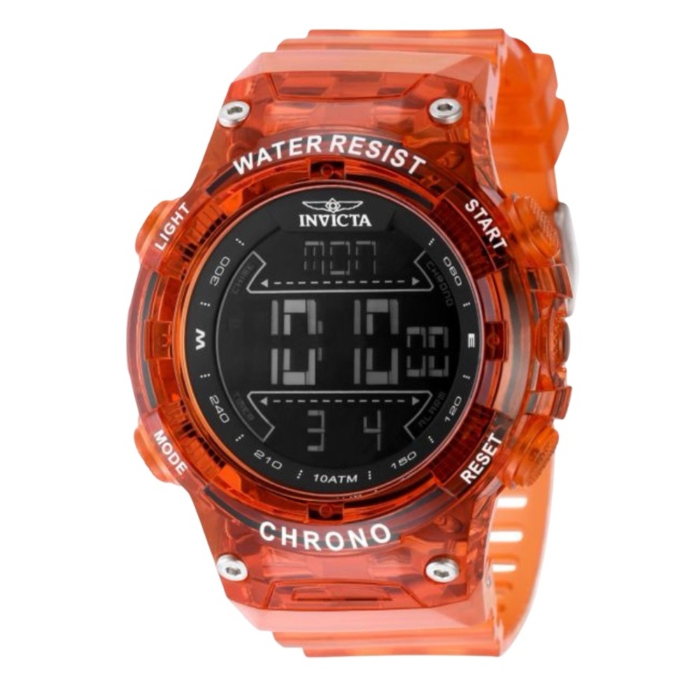 Invicta Chrono Digital Watch Orange Mens Water Resistant Sport Wristwatch